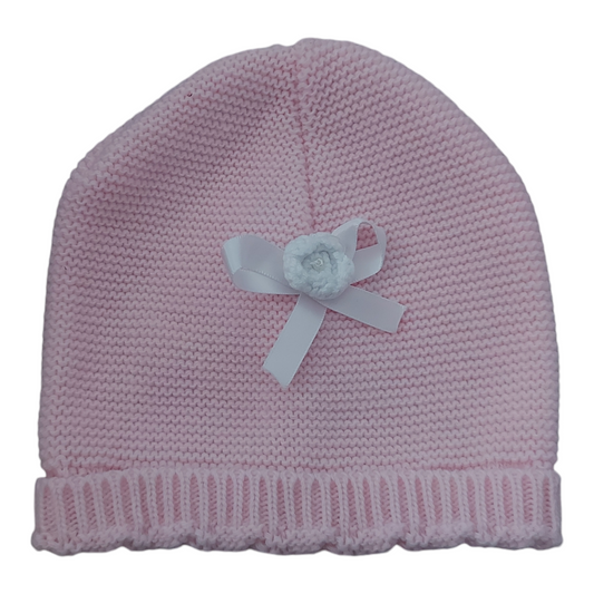 Bonnet rose environ 0/3 mois